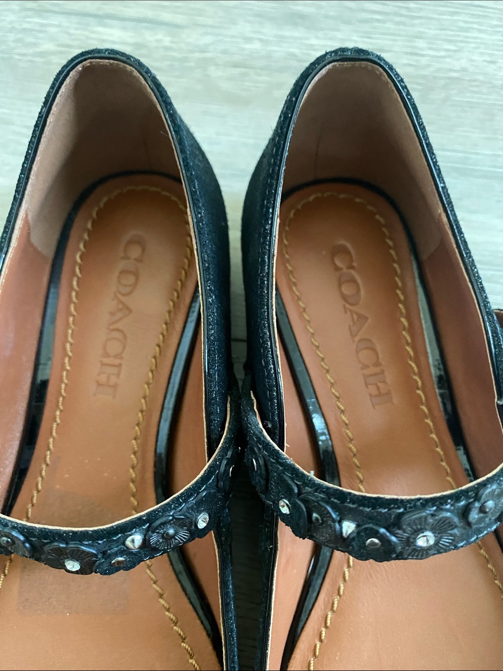 Coach Black Suede Mary Jane Flats with Embellished Strap - Picture 6 of 11
